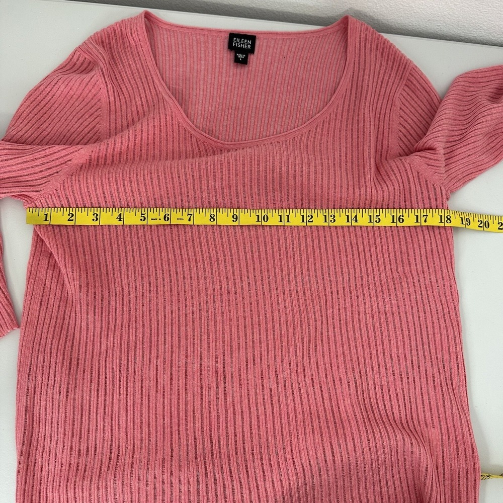 Eileen Fisher Sweater Womens Large Pink Cotton Light‎ Weight Open Knit Pull Over - Picture 9 of 11